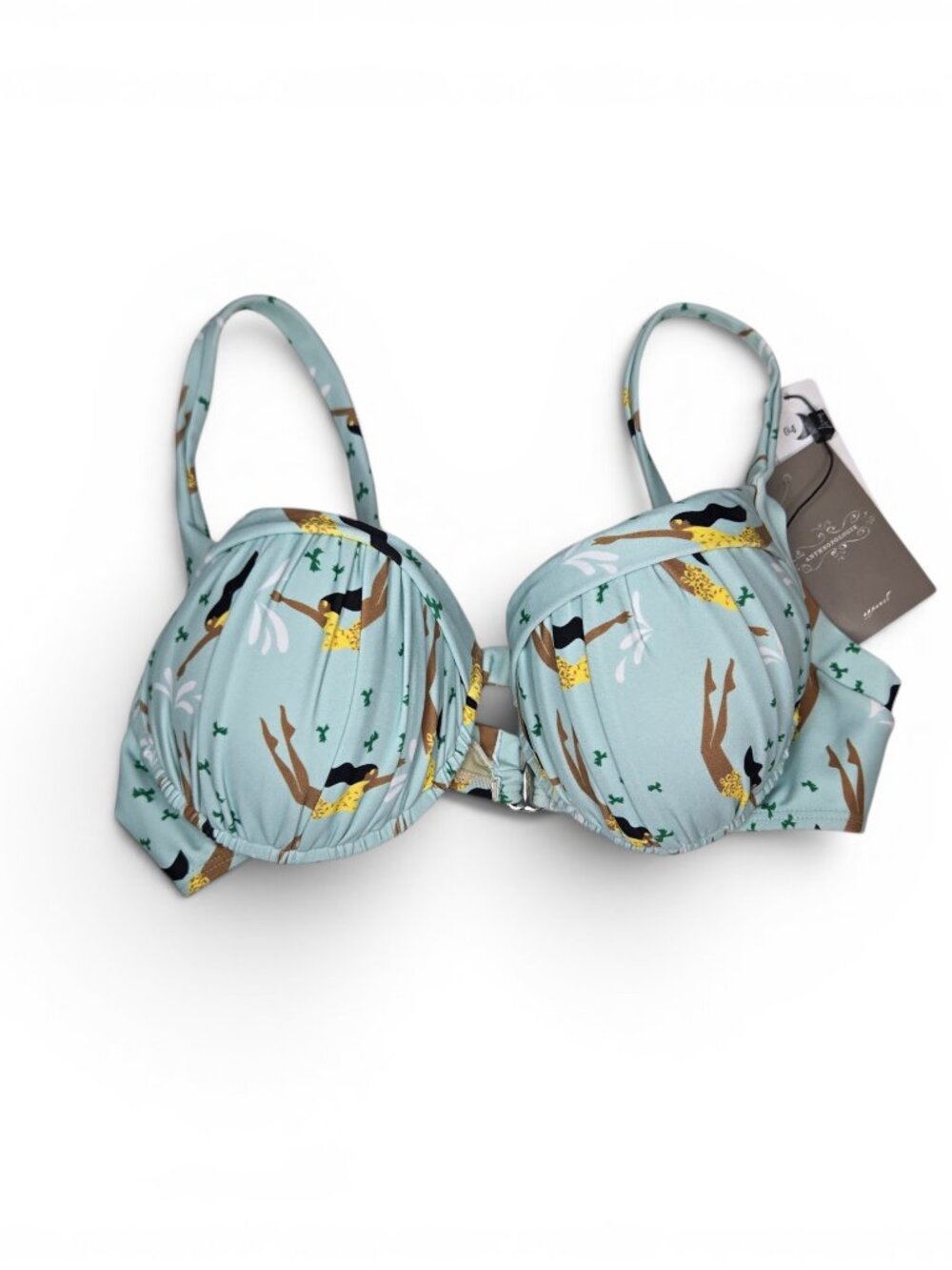 NWT Anthropologie Lenny Padded Pleat Top Womens Aqua Divers Allover Print L